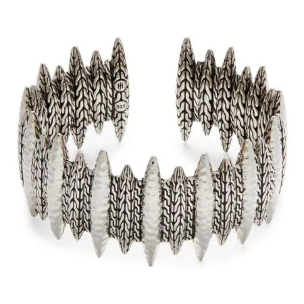 JOHN HARDY $1350 Hammered Sterling Silver Spear Flex Cuff Bracelet Sz S-M 103 gr